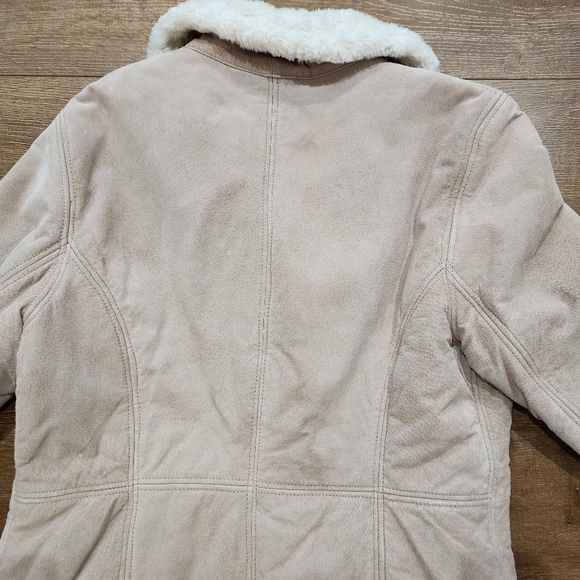 Vtg Y2K shearling penny lane leather suede overcoat large retro 70s hippie cozy - Picture 11 of 11